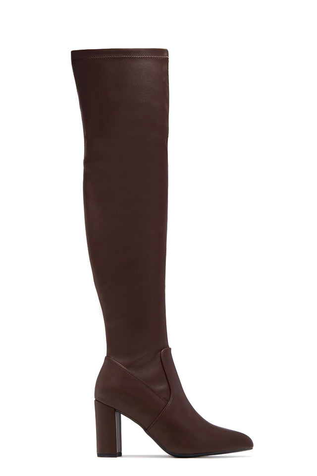 Load image into Gallery viewer, Adeline Chunky Heel Over The Knee Boots - Brown
