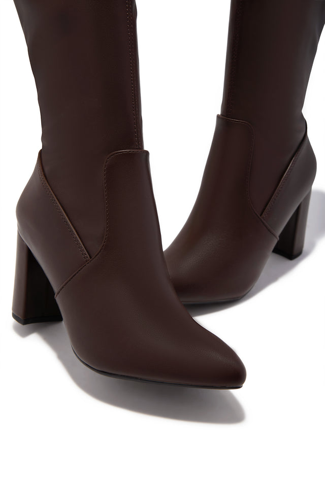 Load image into Gallery viewer, Adeline Chunky Heel Over The Knee Boots - Brown
