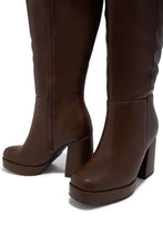 Load image into Gallery viewer, Hudson Wide Fit Platform Block Heel Boots - Brown
