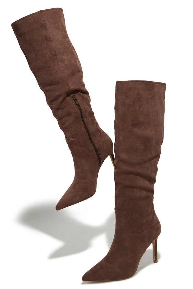 Load image into Gallery viewer, Nissa Knee High Heel Boots - Brown
