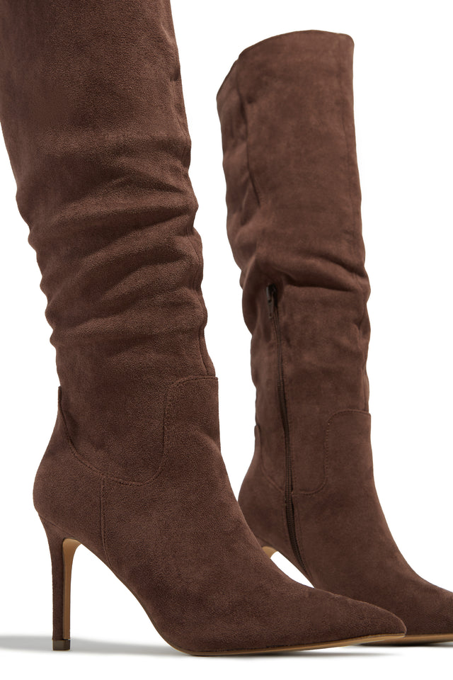 Load image into Gallery viewer, Nissa Knee High Heel Boots - Brown
