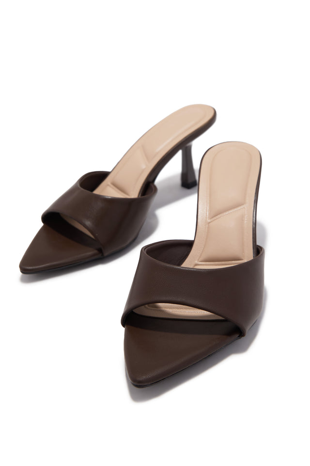 Load image into Gallery viewer, Hallie Pointed Toe Mid Heel Mules - Brown
