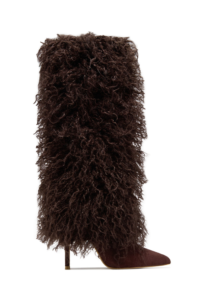 Load image into Gallery viewer, Zyla Faux Fur Heel Boots - Brown
