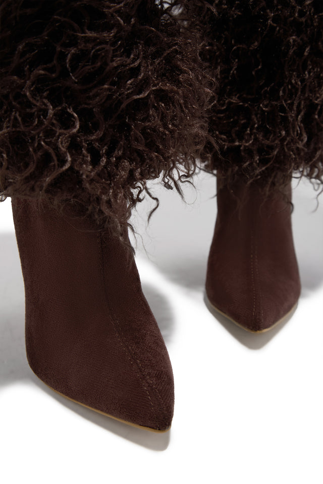 Load image into Gallery viewer, Zyla Faux Fur Heel Boots - Brown
