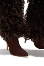 Load image into Gallery viewer, Zyla Faux Fur Heel Boots - Brown
