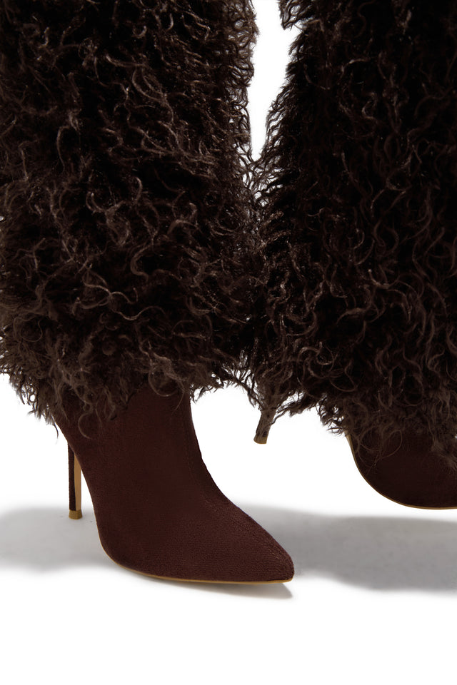 Load image into Gallery viewer, Zyla Faux Fur Heel Boots - Brown
