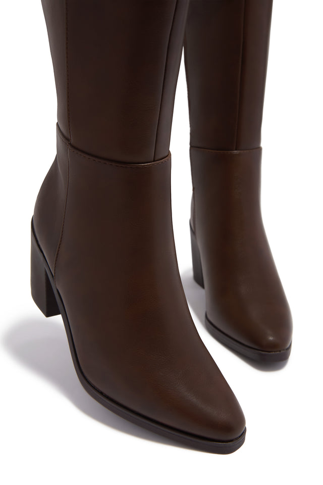 Load image into Gallery viewer, Draya Wide Fit Block Heel Boots - Brown
