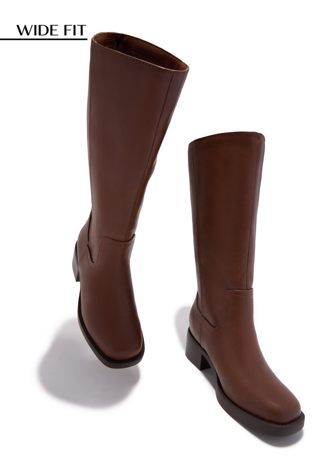 Midnight Icon Wide Fit Below The Knee Moto Boots - Brown