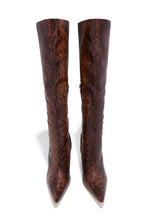 Load image into Gallery viewer, Haleigh Below The Knee Heel Boots - Brown Snake

