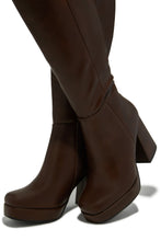 Load image into Gallery viewer, Hudson Platform Block Heel Boots - Brown
