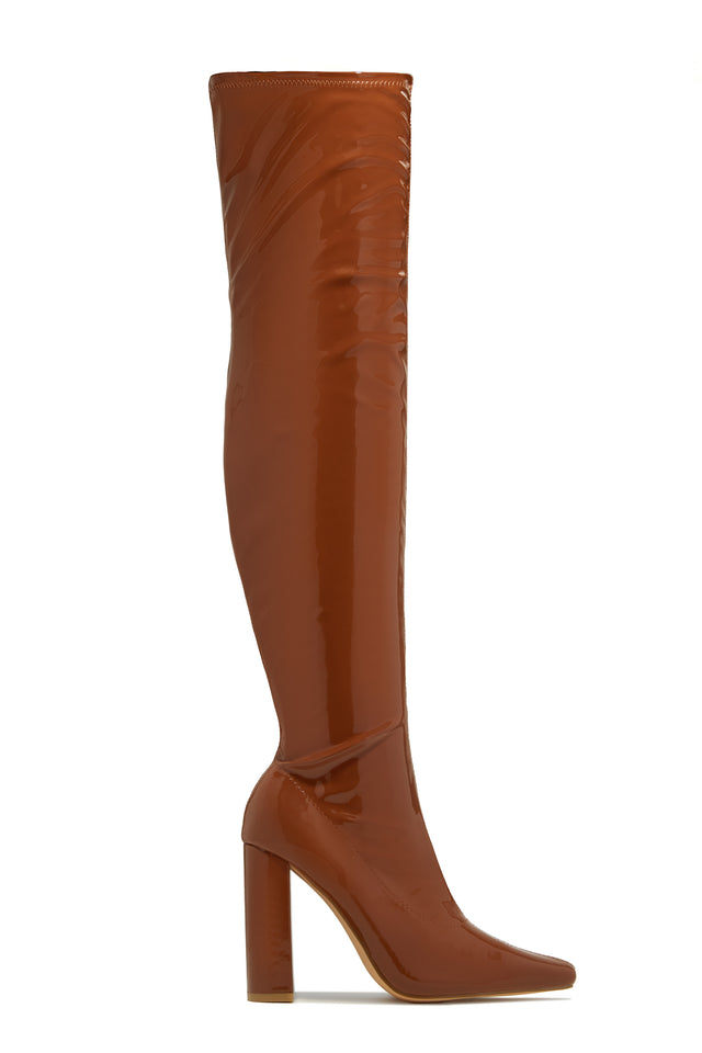 Load image into Gallery viewer, Ericka Block Heel Over The Knee Boots - Tan
