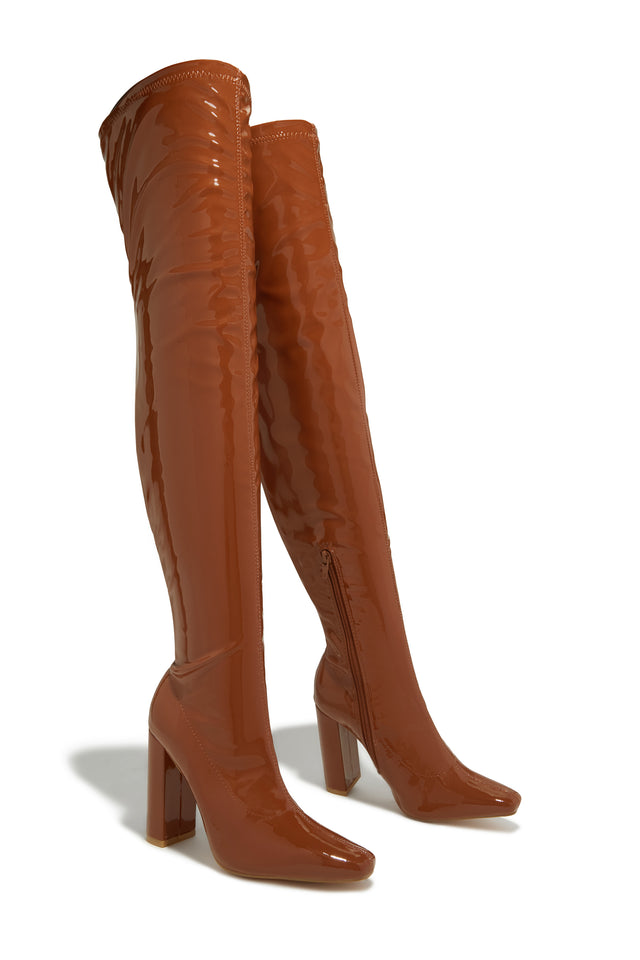 Load image into Gallery viewer, Ericka Block Heel Over The Knee Boots - Tan
