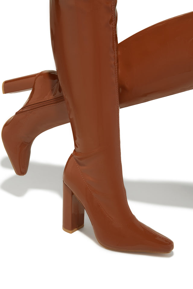 Load image into Gallery viewer, Ericka Block Heel Over The Knee Boots - Tan
