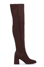 Load image into Gallery viewer, Mandy Block Heel Over The Knee Boots - Brown Suede
