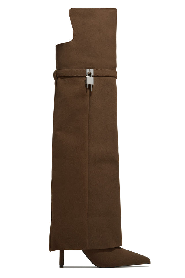 Load image into Gallery viewer, Kiana Over The Knee Heel Shark Boots - Brown
