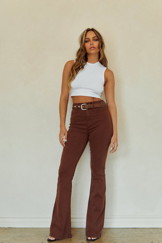 Load image into Gallery viewer, Brown High Waist Flare Jean
