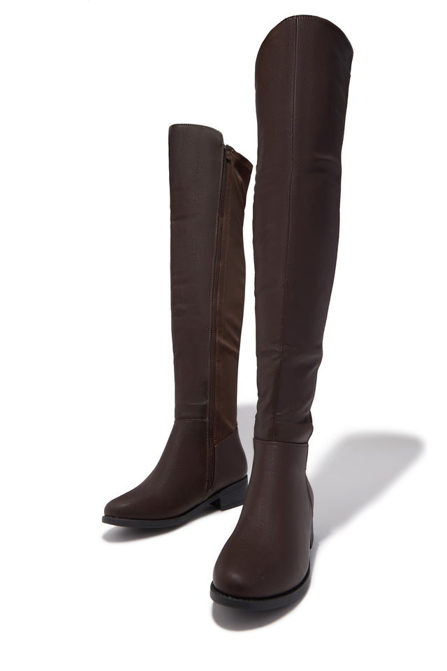 Load image into Gallery viewer, London Flat Over The Knee Boots - Brown PU
