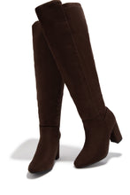 Load image into Gallery viewer, Colette Wide Fit Block Heel Boots - Brown Suede
