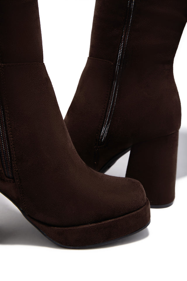 Load image into Gallery viewer, Hudson Platform Block Heel Boots - Brown Suede
