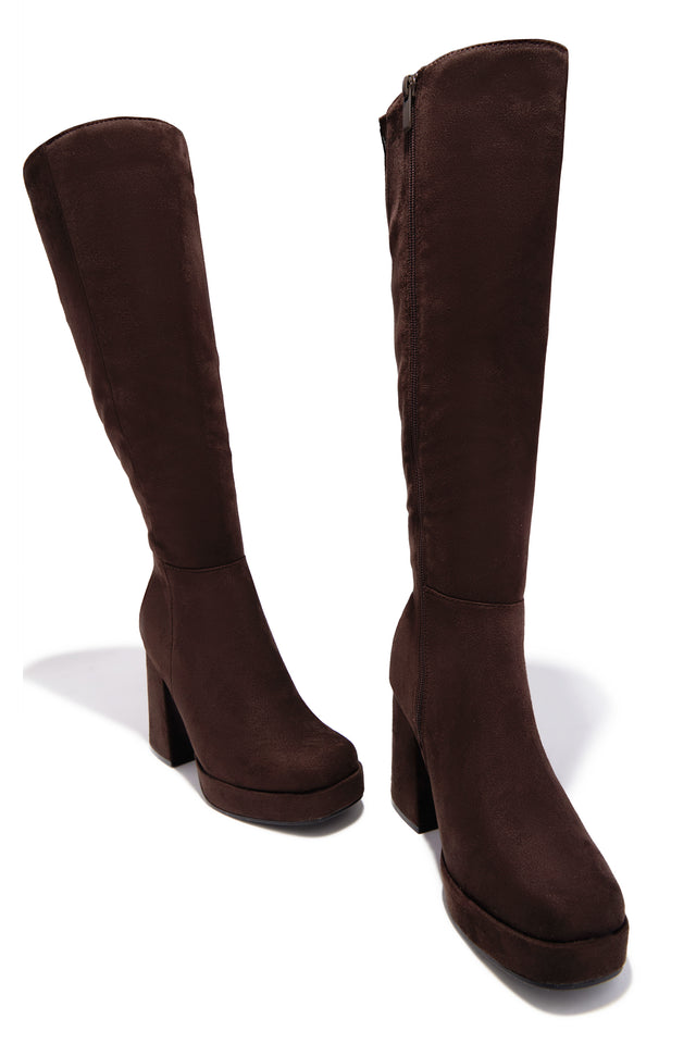 Load image into Gallery viewer, Hudson Platform Block Heel Boots - Brown Suede
