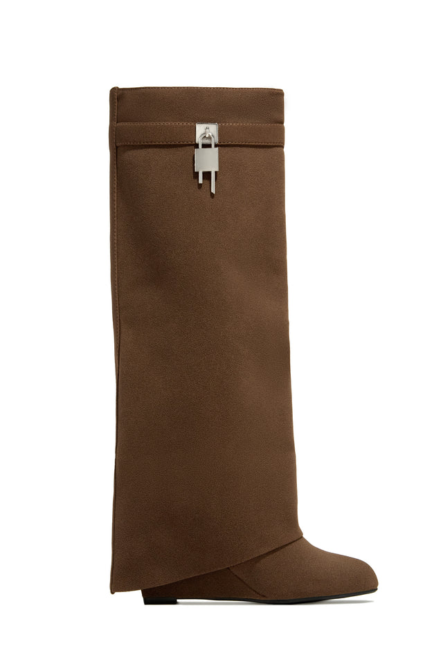Load image into Gallery viewer, Kai Wedge Heel Knee High Shark Boots - Brown
