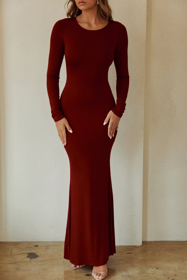 Load image into Gallery viewer, Red Knit Long Sleeve Maxi Dress
