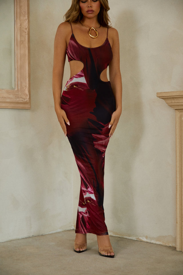 Load image into Gallery viewer, Abstract Wine and Black Maxi Dress

