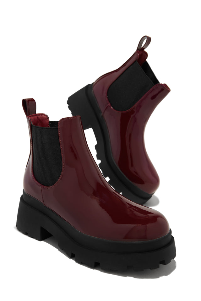 Load image into Gallery viewer, Burgundy Patent Chelsea Boots
