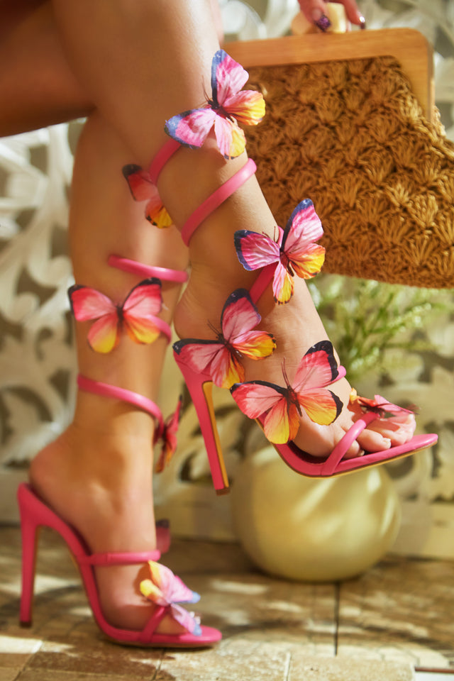 Load image into Gallery viewer, Butterfly Kisses Around The Ankle Coil Heels - Pink
