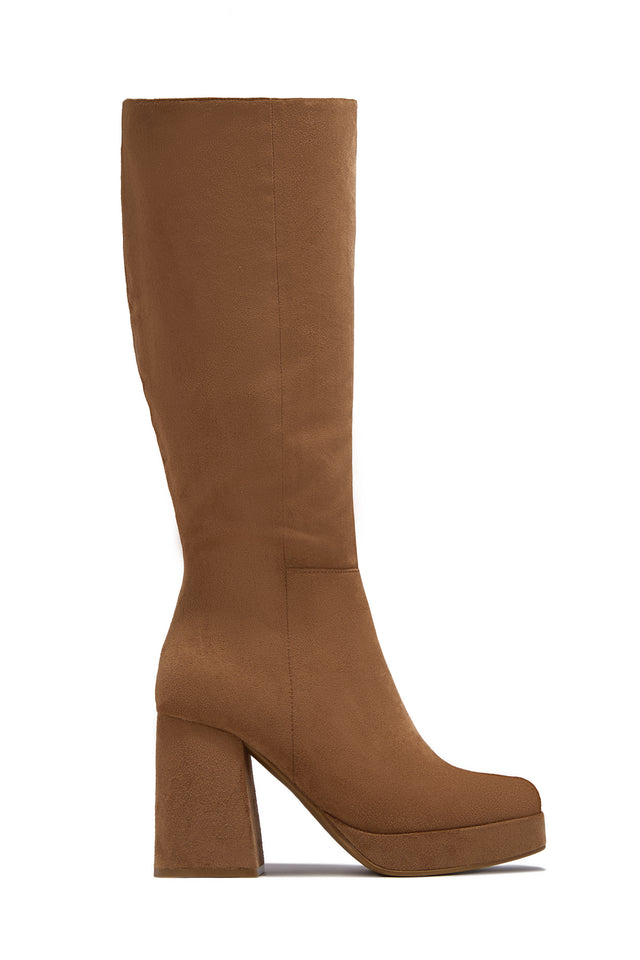 Load image into Gallery viewer, Hudson Platform Block Heel Boots - Camel Suede
