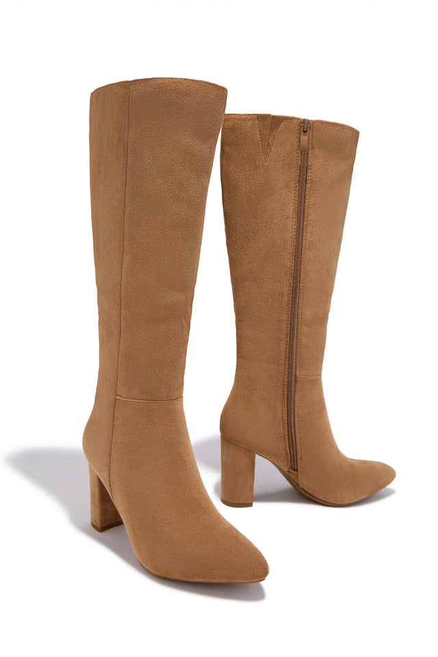 Load image into Gallery viewer, Fine Time Block Heel Knee High Boots - Camel Suede

