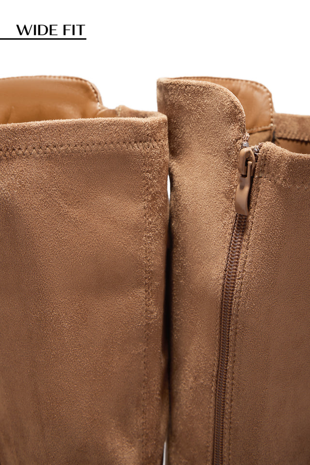 Colette Wide Fit Block Heel Boots - Camel Suede