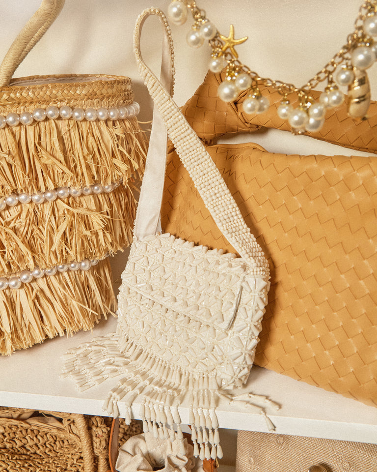 Miss Lola Camilia Cream Beaded Shoulder Bag MISS LOLA