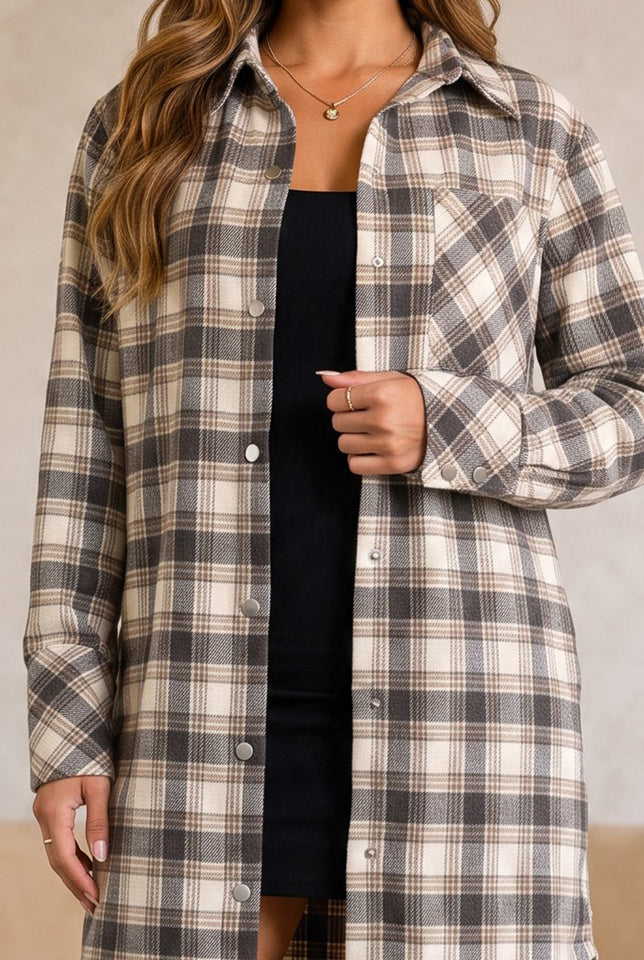Load image into Gallery viewer, Careli Plaid Flannel Shirt Jacket – Black

