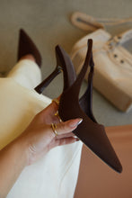Load image into Gallery viewer, Women Holding Brown Slingback Pumps
