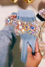 Load image into Gallery viewer, Women Holding Denim Sandals
