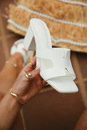 Carina Block Heel Mules - White