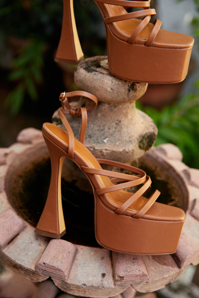 Camel colored platform pumps outlet