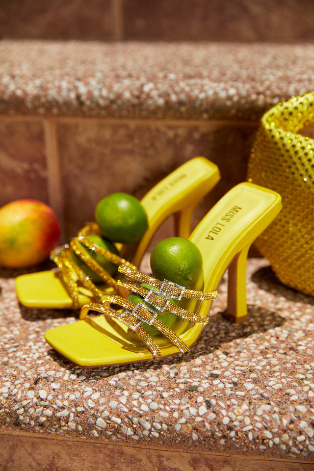 Load image into Gallery viewer, Yellow Embellished Mules
