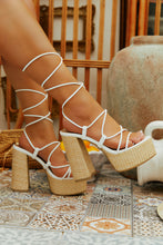 Load image into Gallery viewer, Women Wearing White Platform Lace Up Chunky Heels
