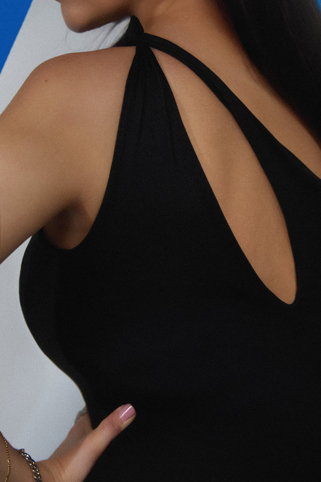 Load image into Gallery viewer, Chelsey Asymmetric Strap Mini Dress - Black
