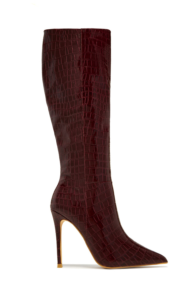 Load image into Gallery viewer, Trisha Knee High Heel Boots - Cherry
