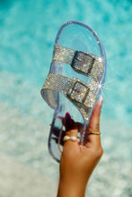 Load image into Gallery viewer, Women Holding Clear Slide On Embellished Jelly Sandals
