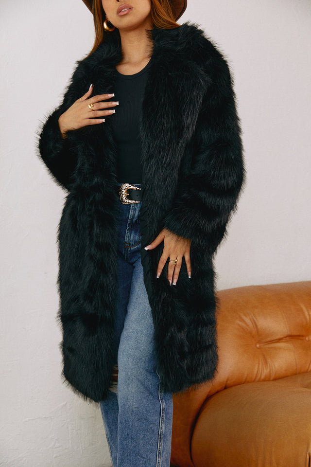 Load image into Gallery viewer, Black Faux Fur Long Coat
