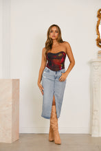 Load image into Gallery viewer, Model Wearing Abstract Corset Top and Denim Skirt
