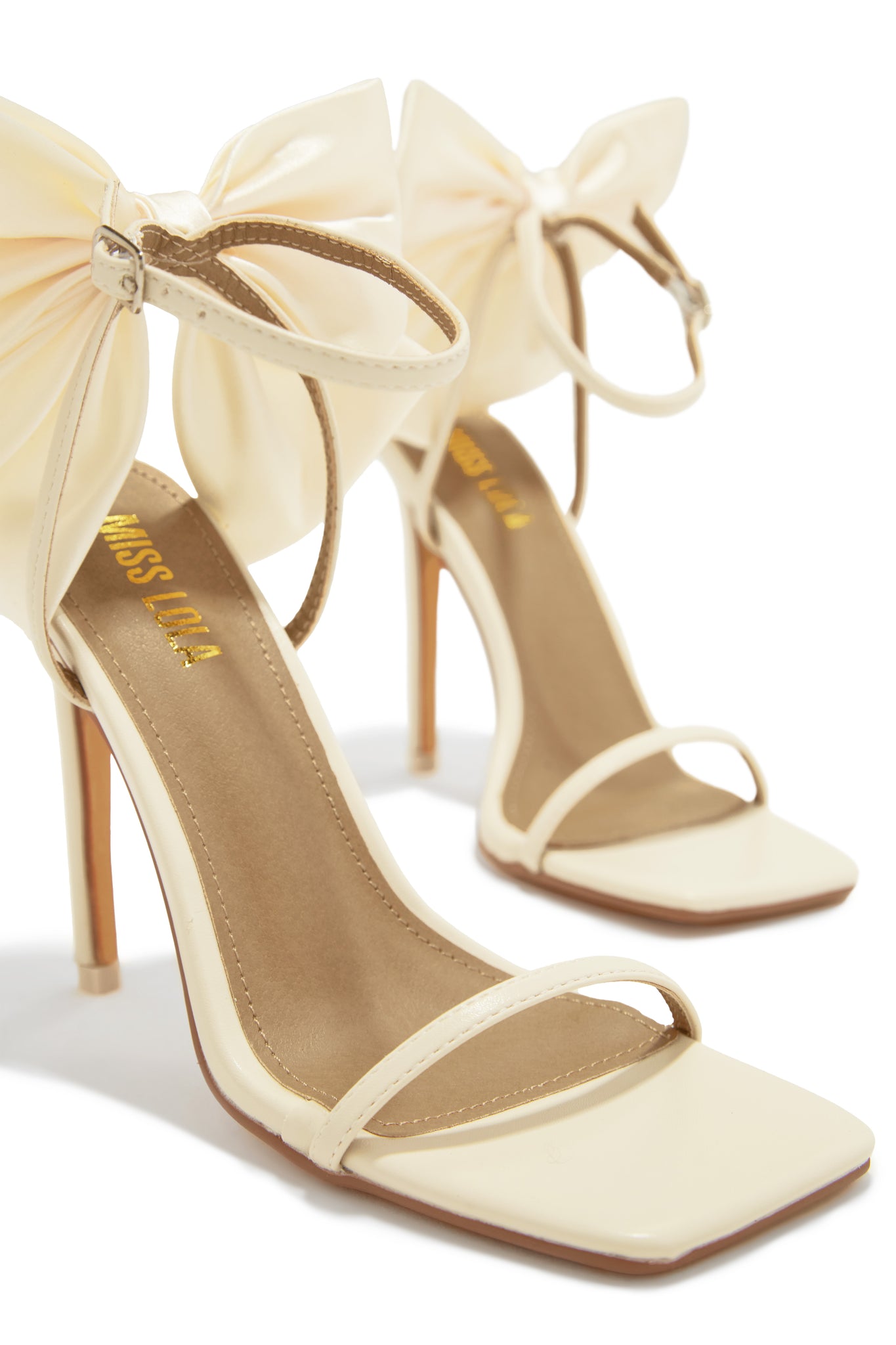 Miss Lola Pauline Cream High Heels with Bow Detailing MISS LOLA