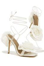 Load image into Gallery viewer, Divine Bloom Rosette Lace Up Heels - Cream
