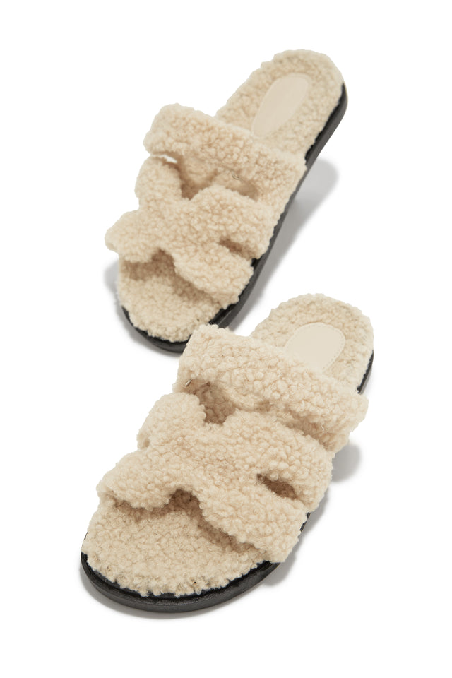 Load image into Gallery viewer, Cream Faux Sherpa Slip On Sandals
