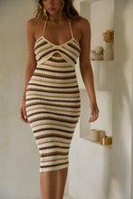 Load image into Gallery viewer, Knit Striped Natural and Brown Dress
