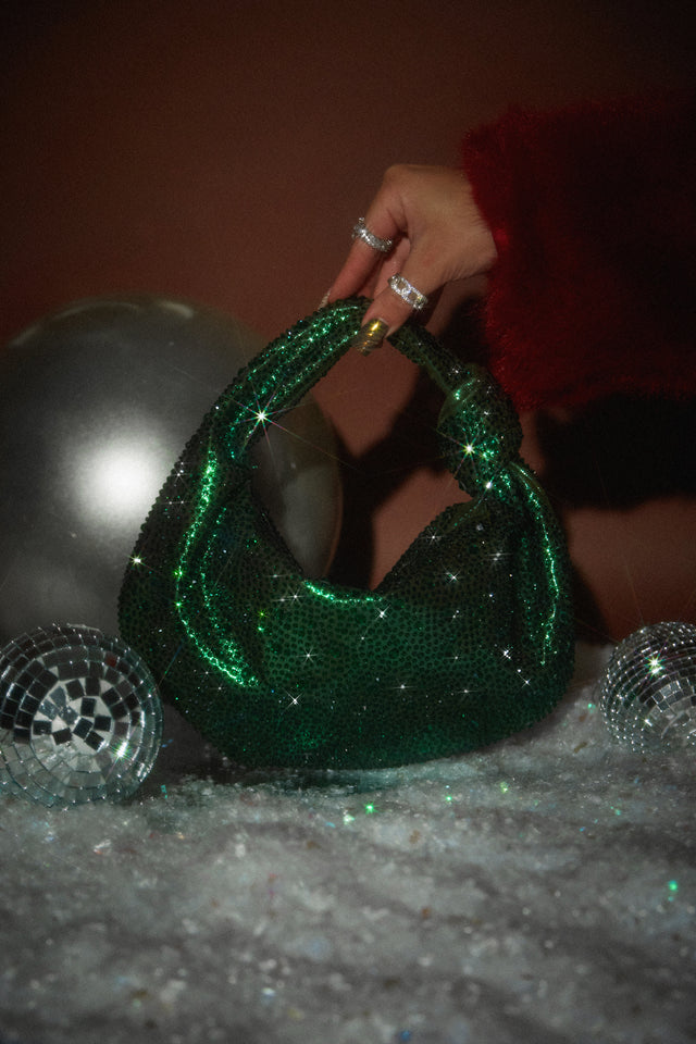 Load image into Gallery viewer, Day &amp; Night Embellished Knot Handbag - Green
